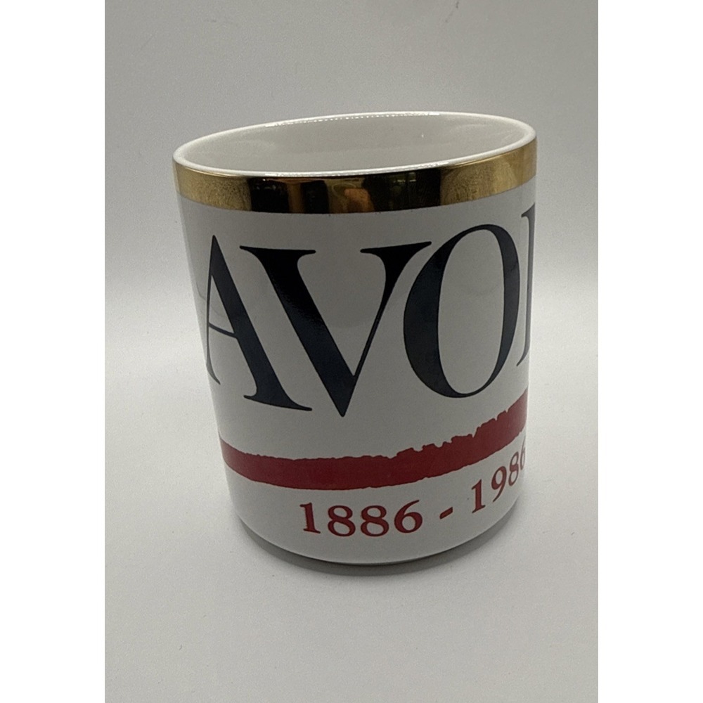 Vintage AVON Coffee Mug  "1886 - 1986" 100 Years Red Lipstick Streak Underline